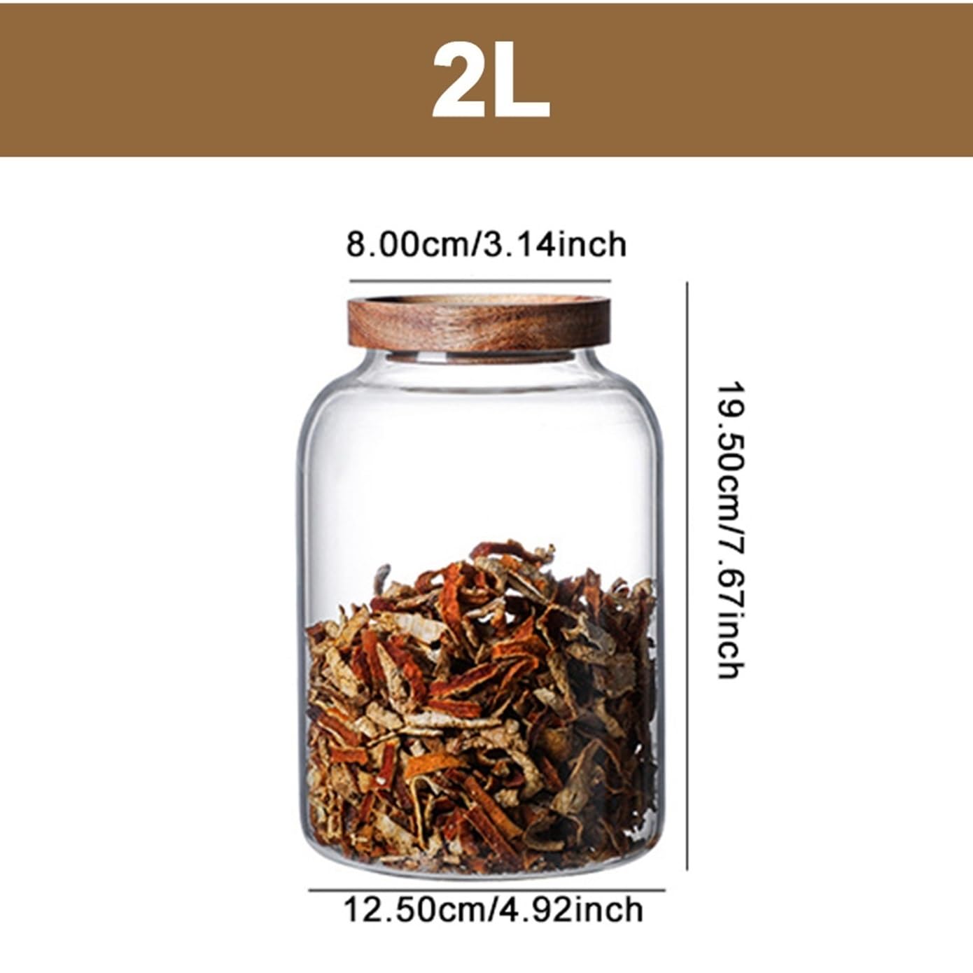 Tarro de vidrio sellado, 1.2L 2L 2.8L tapa de madera