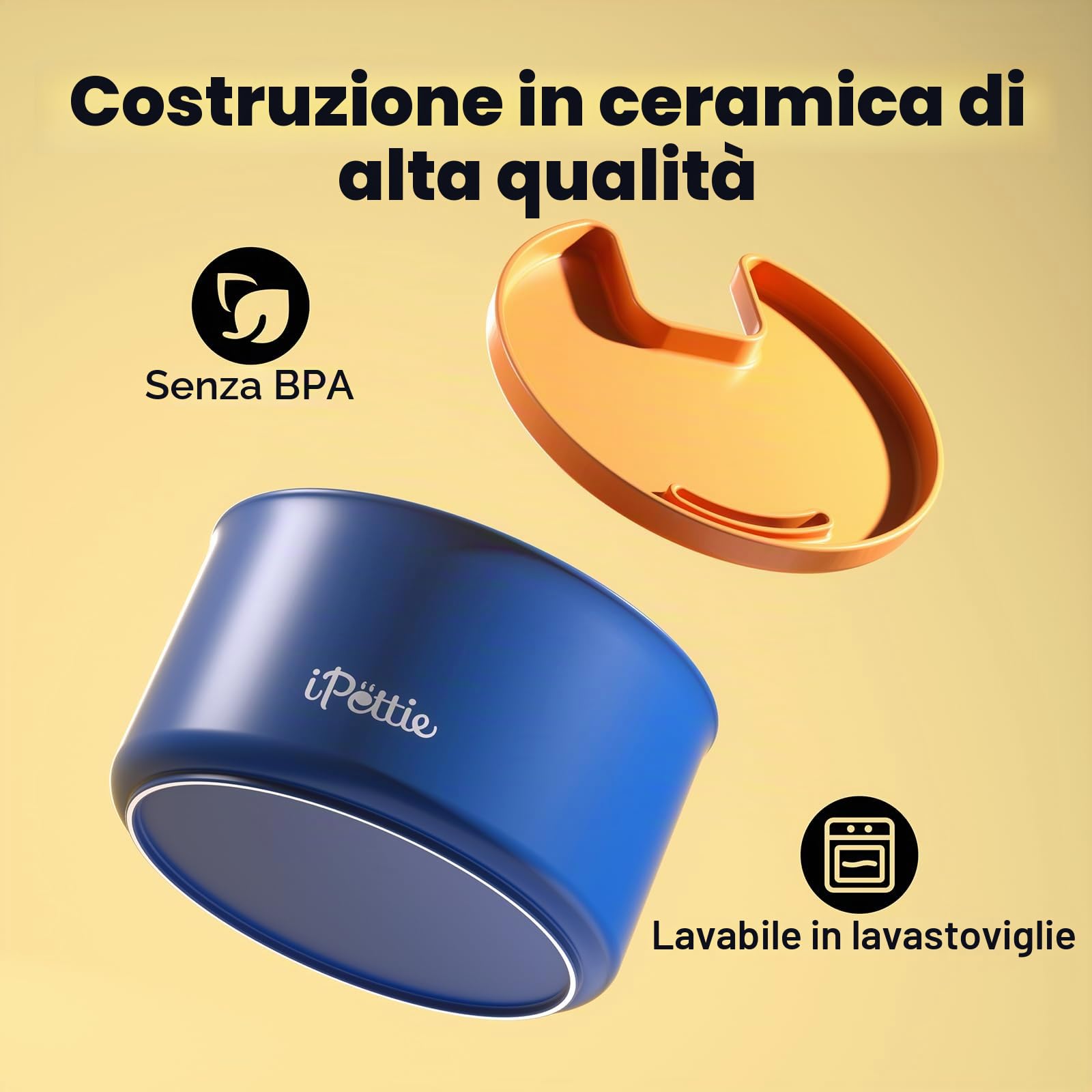 iPettie Fontana in ceramica per gatti, dispenser d'acqua per animali domestici senza fili da 3,5 l, con 3 modalità di acqua, pompa ultra silenziosa, batteria ricaricabile da 3000 mAh, ceramica e ABS