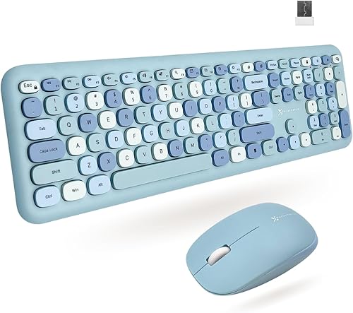 Miniatura 9 de X9 - Lindo teclado y mouse inalámbricos, teclado y mouse coloridos de 2.4 G con máquina de escribir multicolor retro, teclas para teclado de Negro