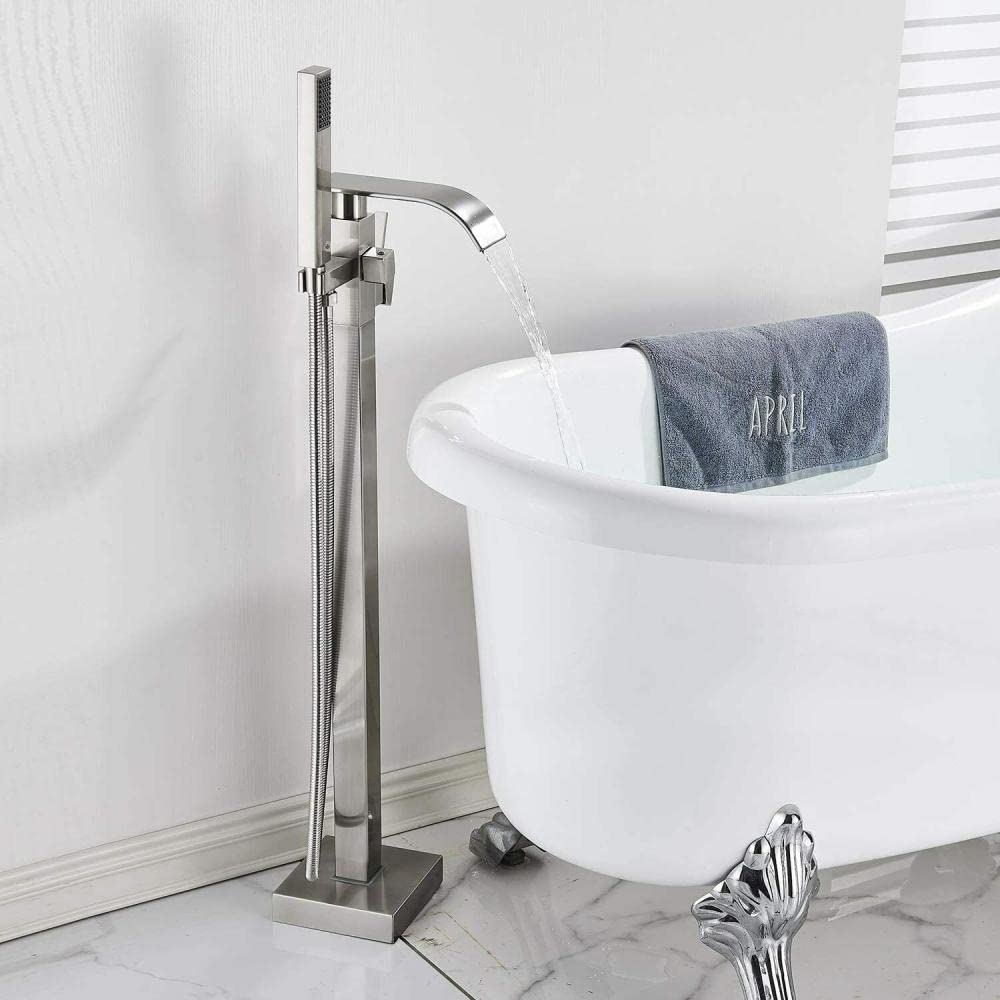 Robinet de baignoire au sol pour îlot moderne et bain relaxant en nickel brossé