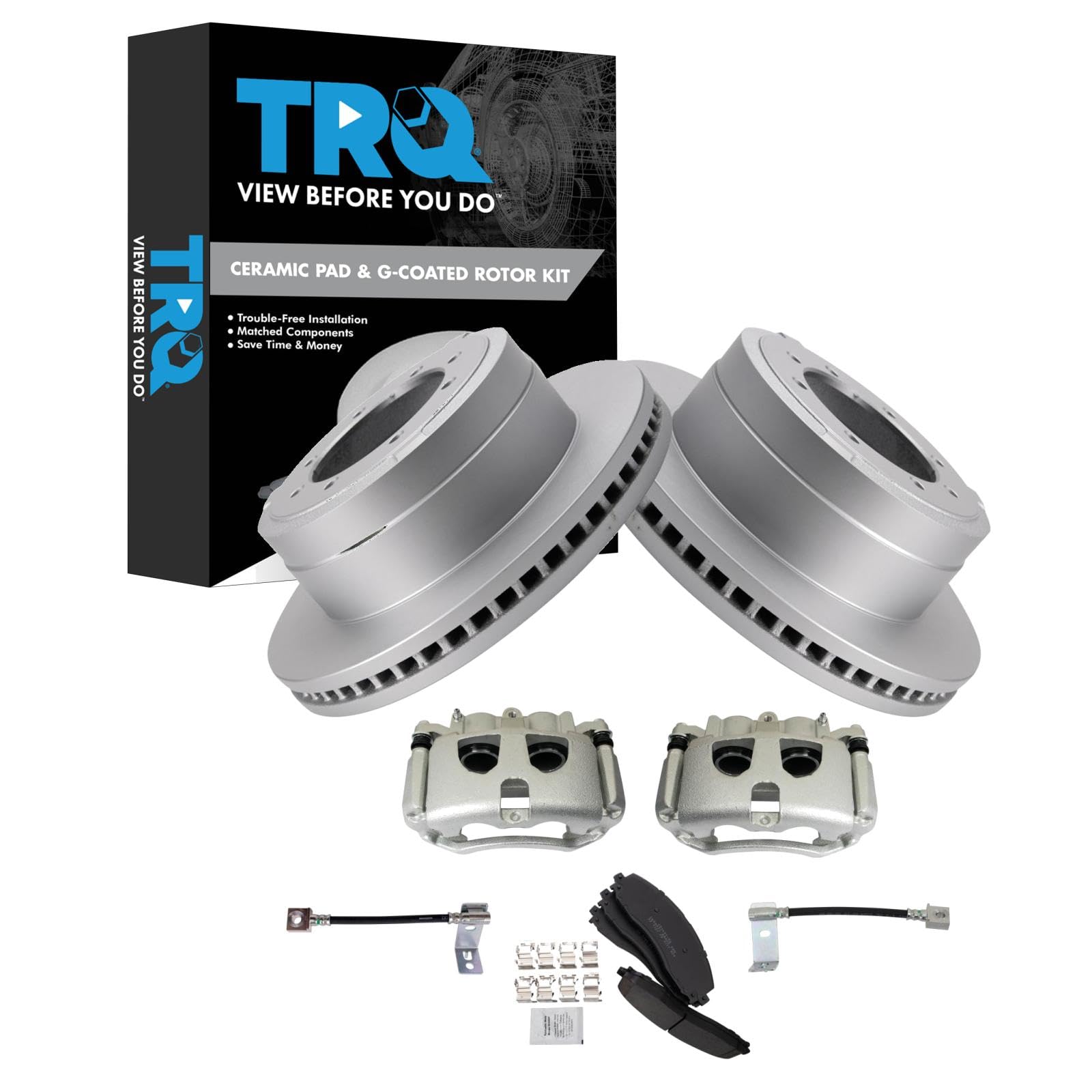 TRQ Brake Pad &amp; Rotor Kit Premium G-Coated Ceramic Compatible with 2017-2019 Ford F-350 Super Duty