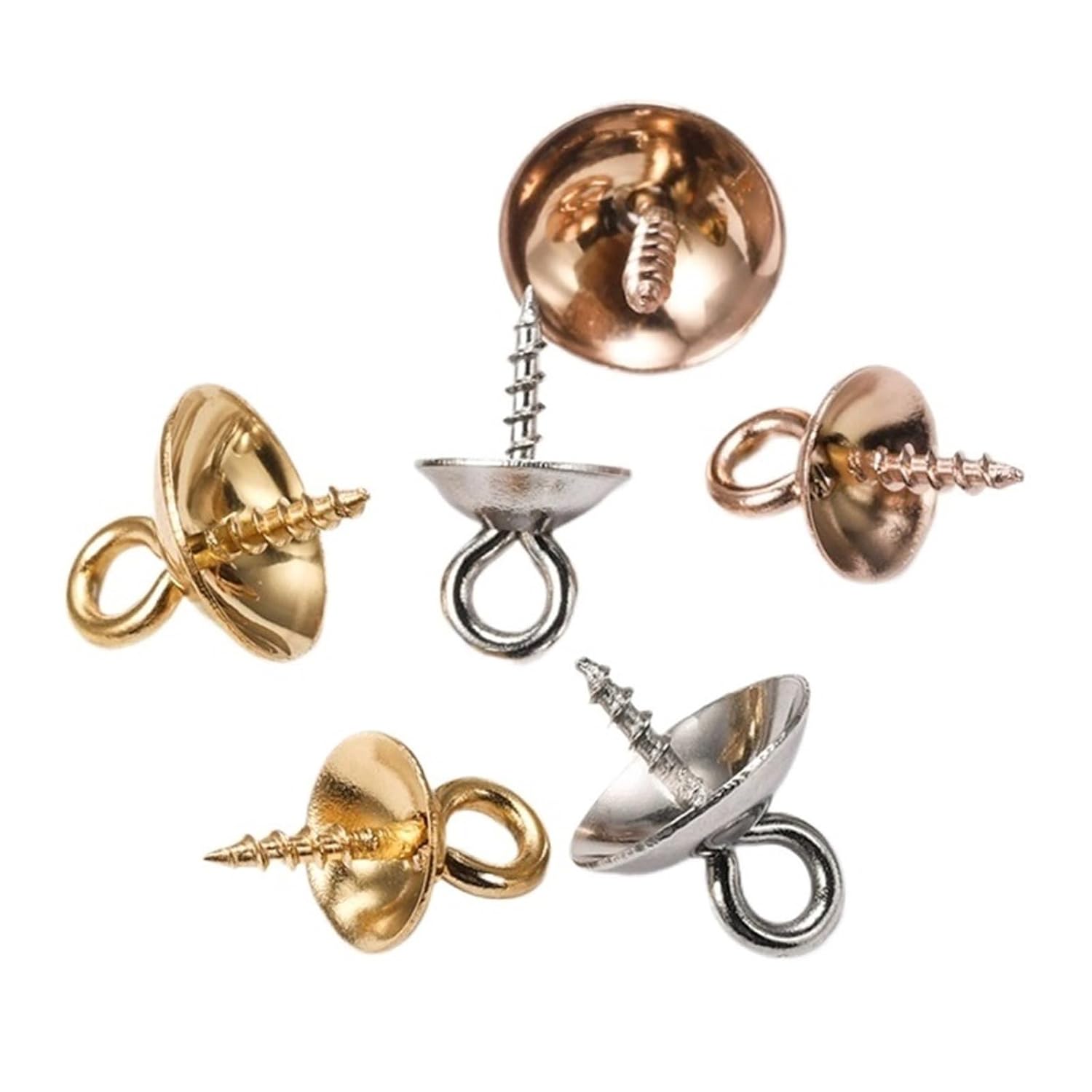 30pcs Stainless Steel Screw Eye Pins Bail Top Drilled Beads End Caps Pendant Charms Connectors for DIY Jewelry Making (Color : 30pcs Rose Gold, Size : 8 x 10mm)