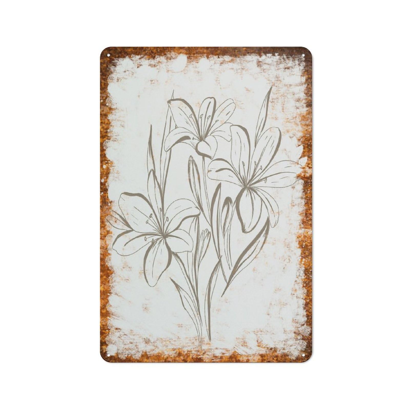 peiyeety Metal Tin Sign Lily Flower Bouquet Line Art Pattern Vintage Rustic Wall Art Kitchen Bathroom Bedroom Living Room Cafe Farmhouse Entryway Office Garage Home Bar Laundry Room Porch 8x12 Inch