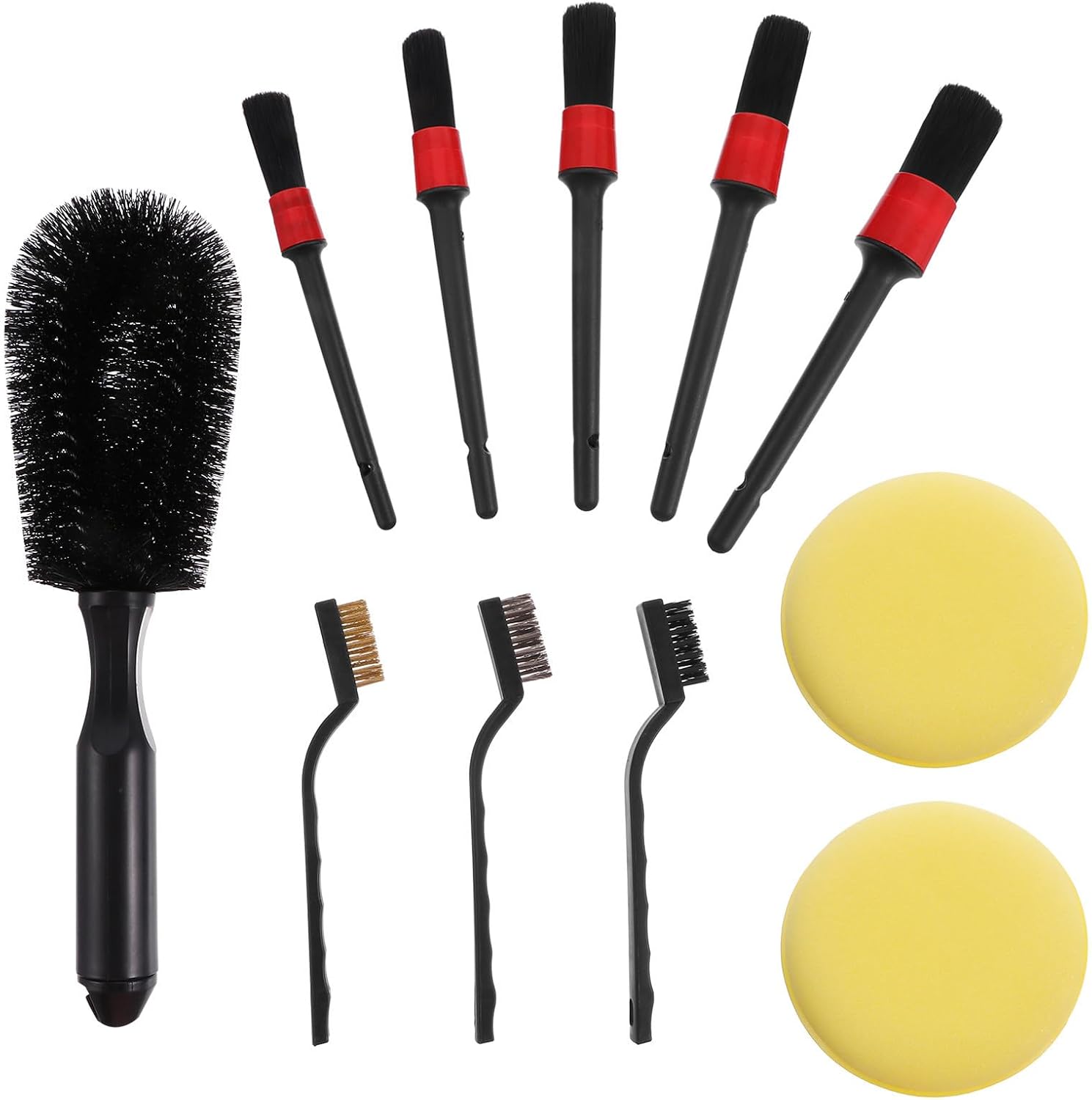 11pcs Car Detailing Brush Set Auto Detailing Tool with Bristles and Plastic for Convenient Cleaning Includes Car Wheel Tire Brush and Foam Pads