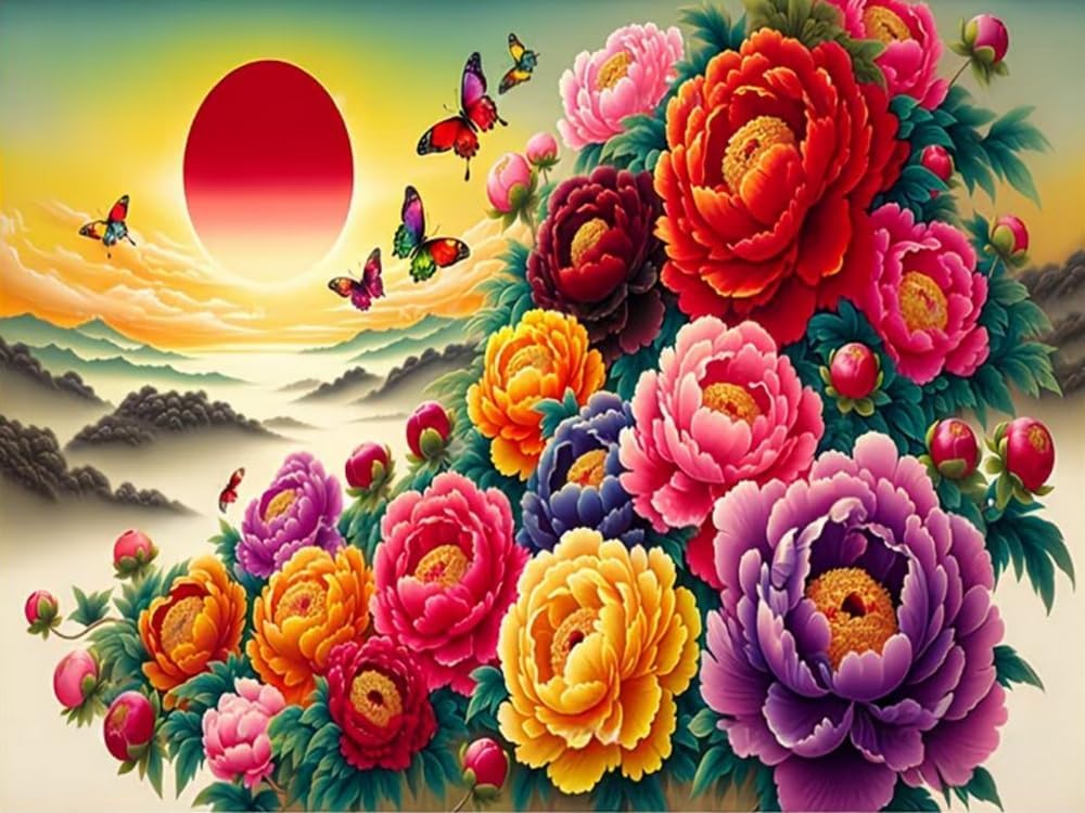 NAHUIGOOD Cross Stitch Kit，– 11Ct Stamped Embroidery Set for Adults & Beginners, Needlepoint Pattern, DIY Art for Home Decor & Gifts Peony11Ct50X70Cm