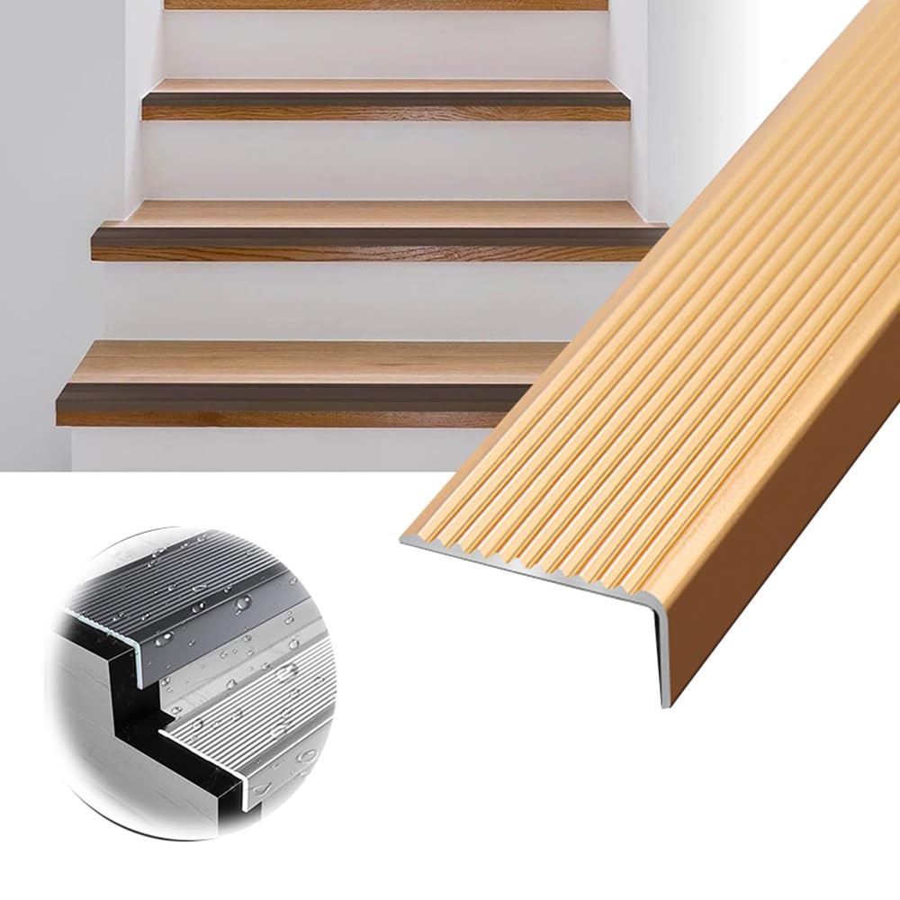 Non-Slip Metal Stair Nosing for Commercial Steps - Shaped Tile Step Strips, Fluted Stair Edging & Safety Treads, Cuttable Closing Strip﻿