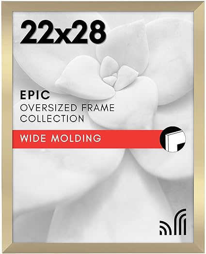 Americanflat 22x28 Poster Frame with Polished Plexiglass - Gold Picture Frame - Wide Photo Frames Made of Engineered Wood for Vertical or Horizontal Wall Display - Epic Collection - Gold