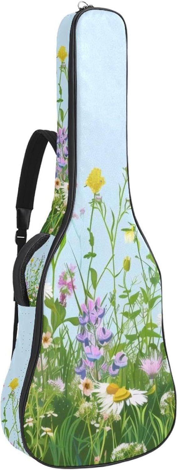 40 41 42 Inch Guitar Bags, Waterproof Padded Acoustic Guitar Case Backpack with Adjustable Shoulder Strap & Pockets, Modern Wildflowers and Herbs Seamless