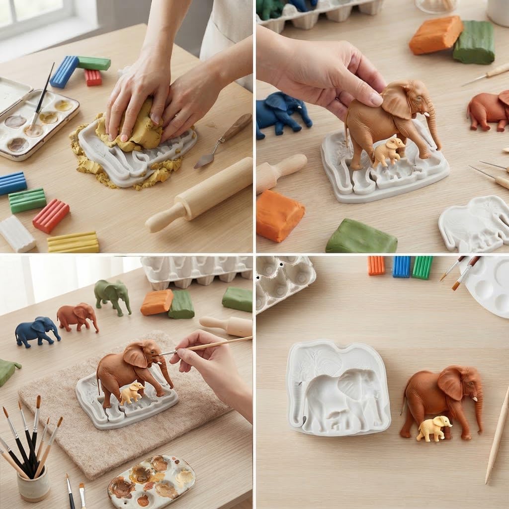 Elephant Polymer Clay Molds Elephant Mother and Baby Silicone Mold