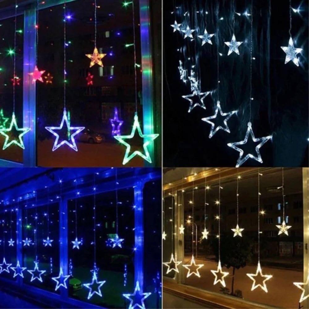 KHIZAR 6+6 Star Curtain Led Light Christmas Decoration Festival Occassional Diwali Ramadan Ganpati New Year Party Decor Led Lightings (Warm White) 2