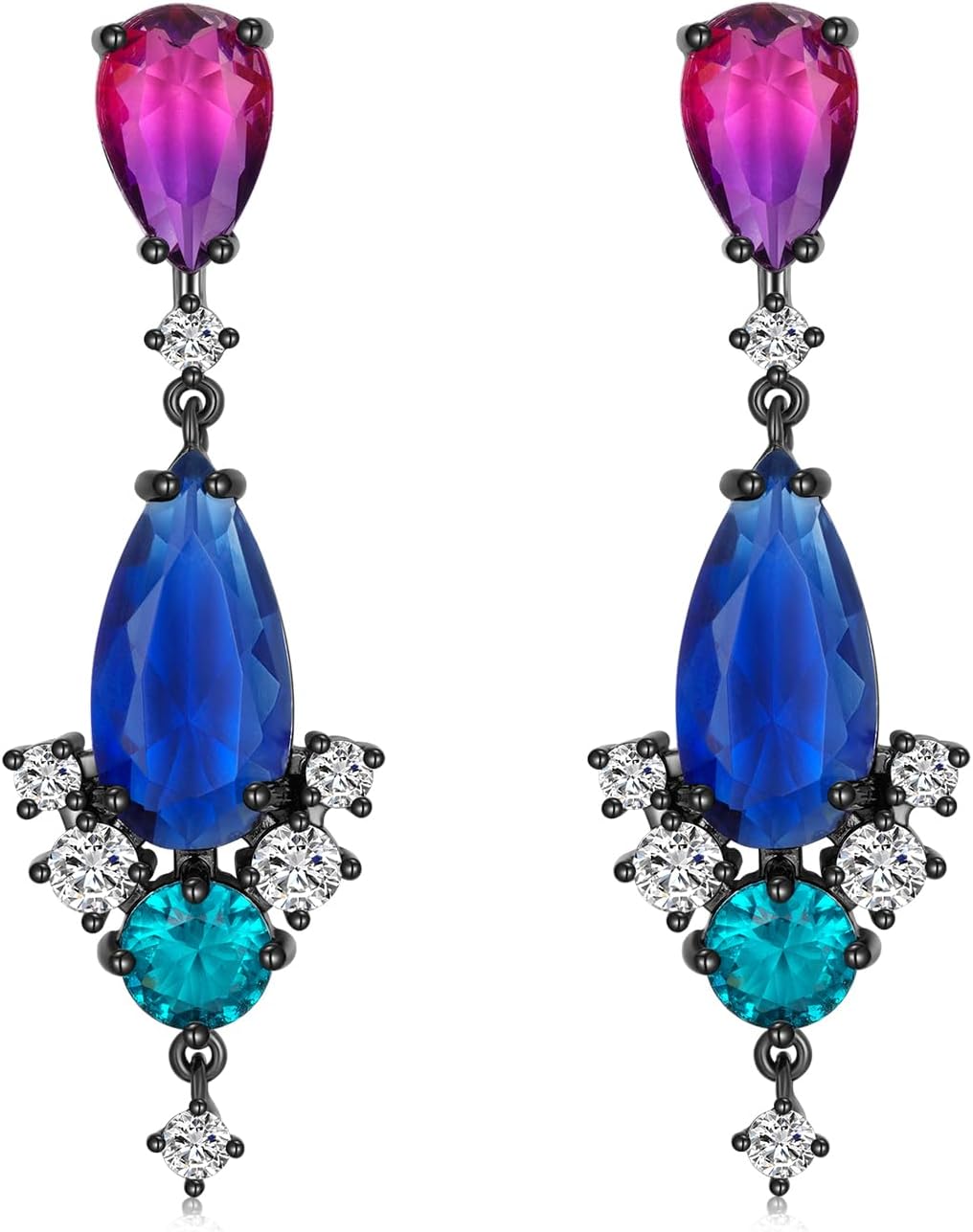 Teardrop Crystal Dangle Drop Earrings for Women Colorful Flower Chandelier Iridescence Cubic Zirconia Vintage Statement Wedding Earrings Mom Wife Prom