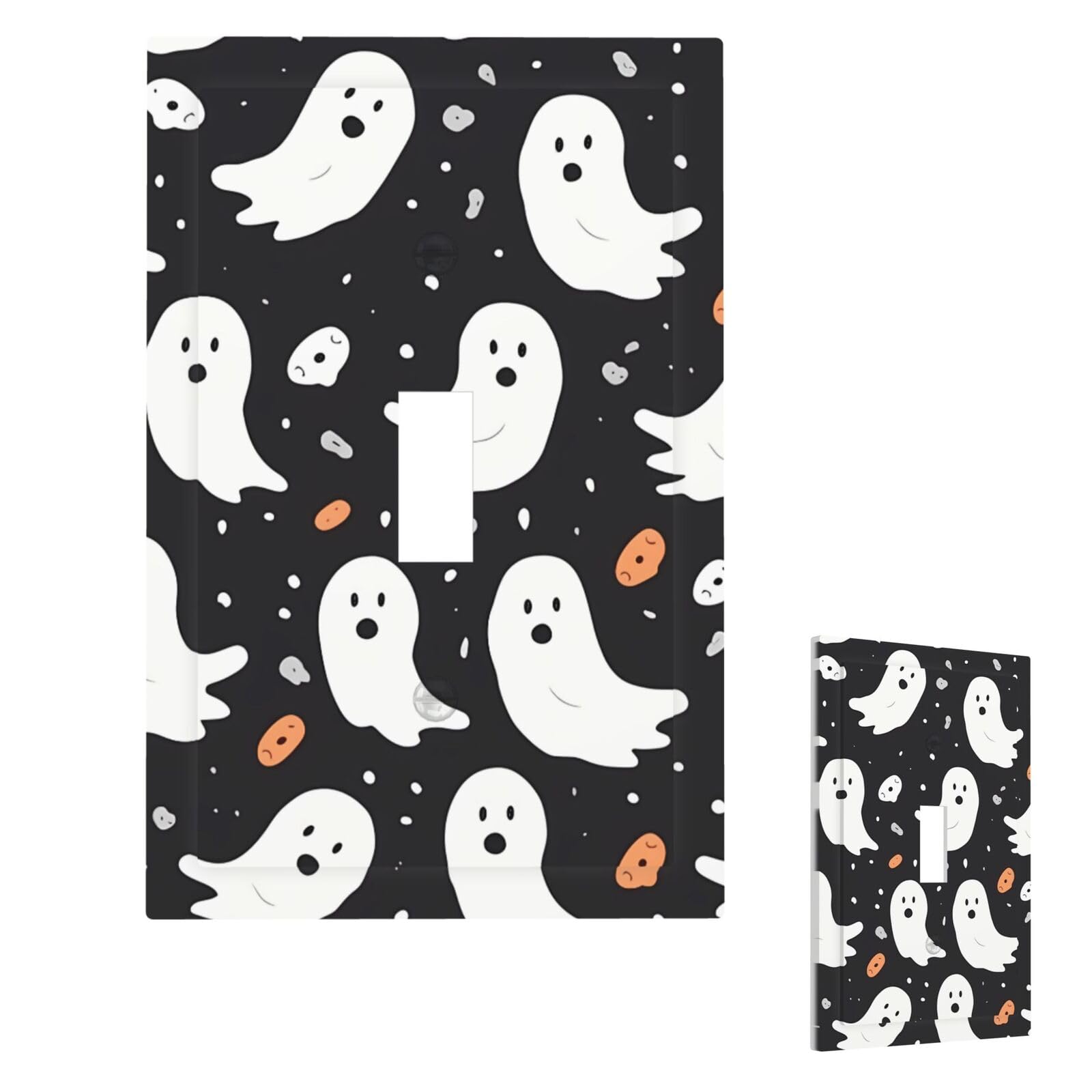 Cute Ghost Halloween Pattern Wall Plate Cover Modern Decorative 1 Gang Light Switch Cover Unbreakable Receptacle Outlet Covers For Living Room Bedroom Home Decor Single Toggle