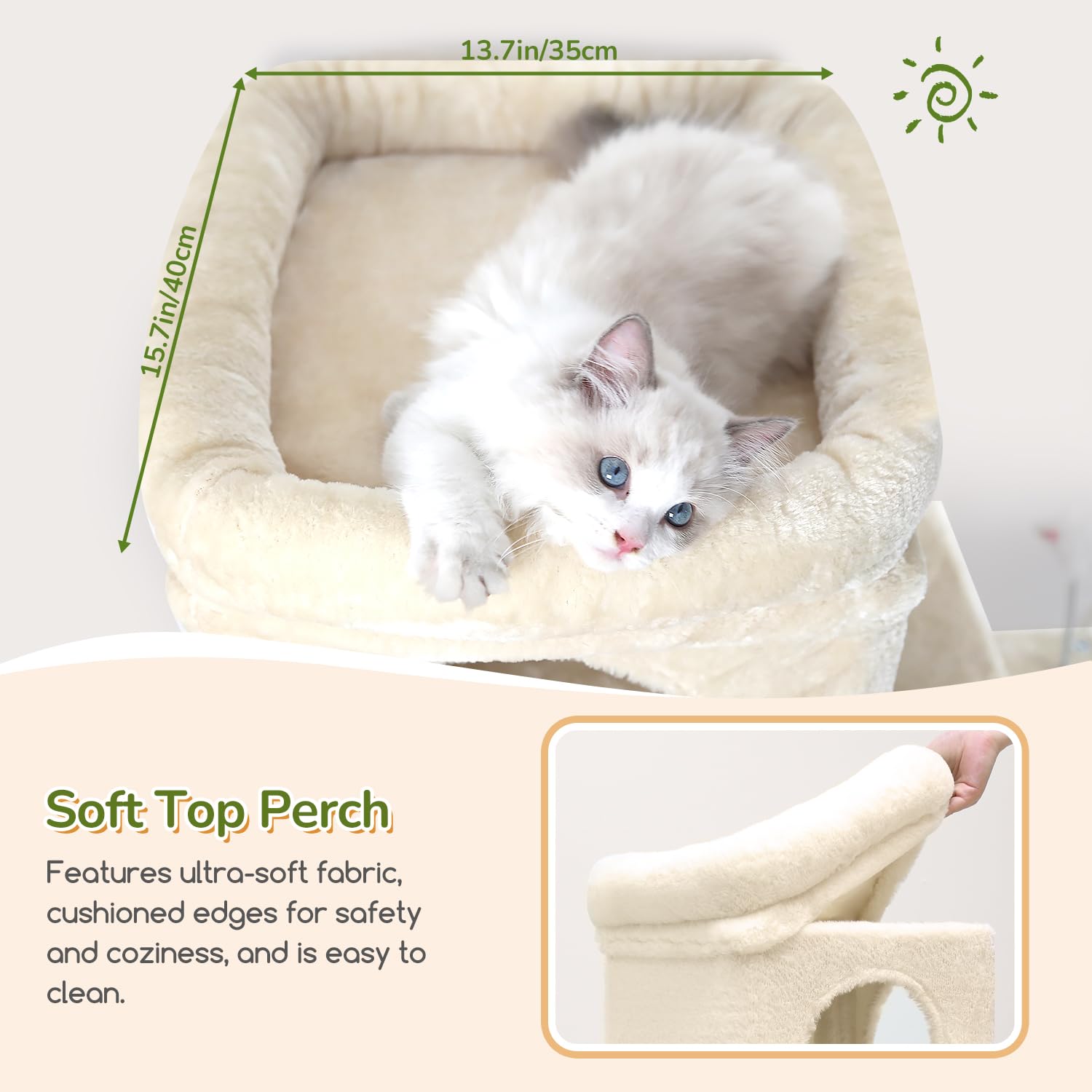 Globlazer Árbol Rascador Beige para 2-4 Gatos con 3 Grandi Nidos 40 * 33 * 35cm, Plataformas, Tabla Rascar Sisal, Cesta, Juguetes, Estable Torre Rascador Alto 133 cm para Gatos Grandes (F52B, Beige)