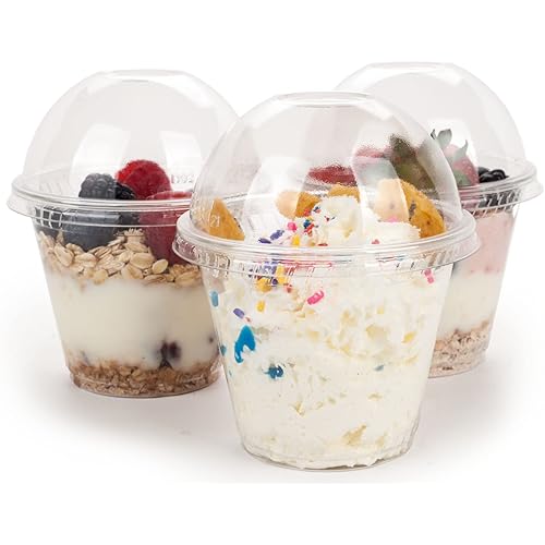 Golden Apple, 9oz-25sets. Clear Plastic Cups with no holes Dome lids, BPA Free