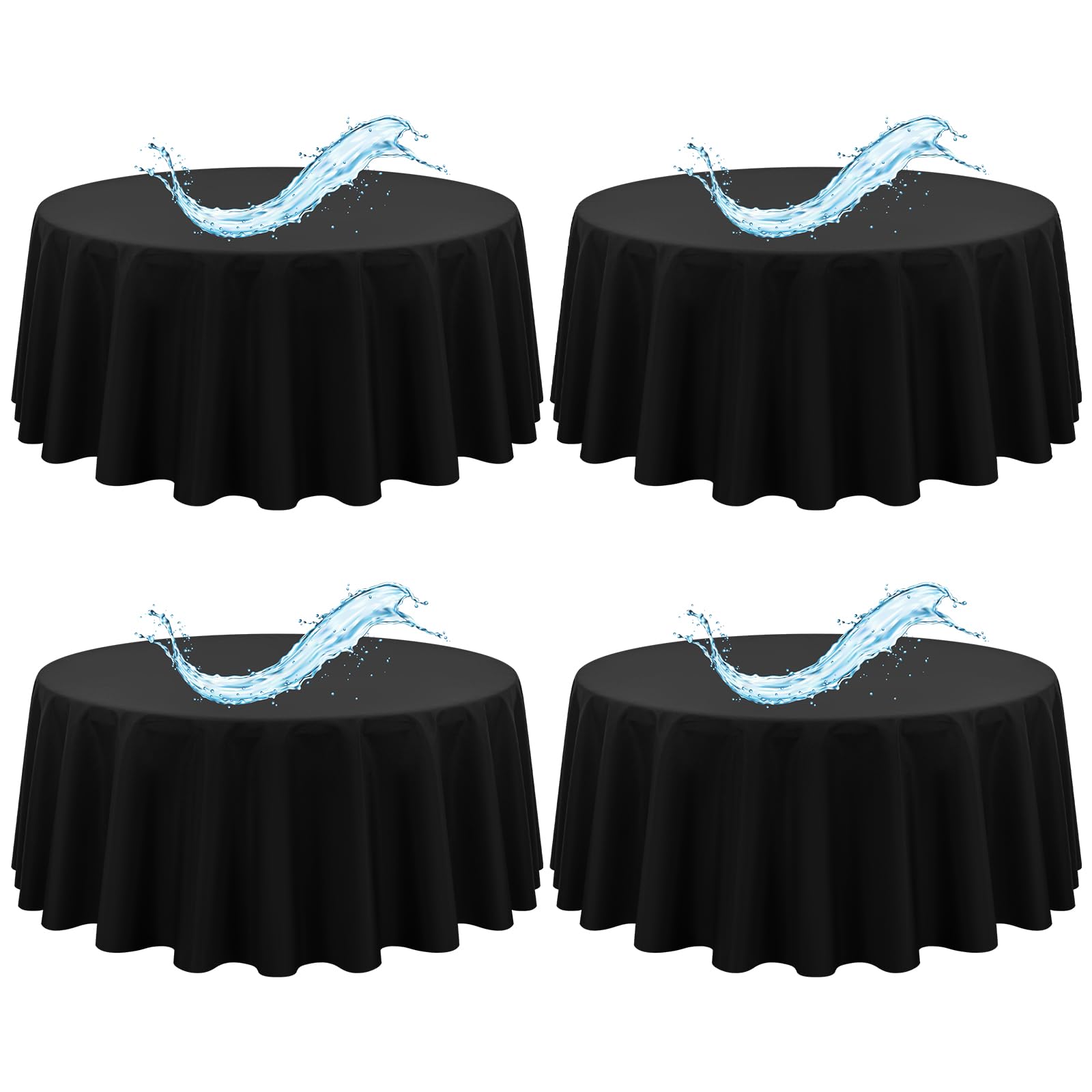 4 Pack Black Round Tablecloth 229CM/90Inch Black Tablecloths Waterproof Polyester Table Cloth for Round Tables Stain and Wrinkle Resistant Washable Fabric Table Cover for Party Wedding Banquet Dining — image 1