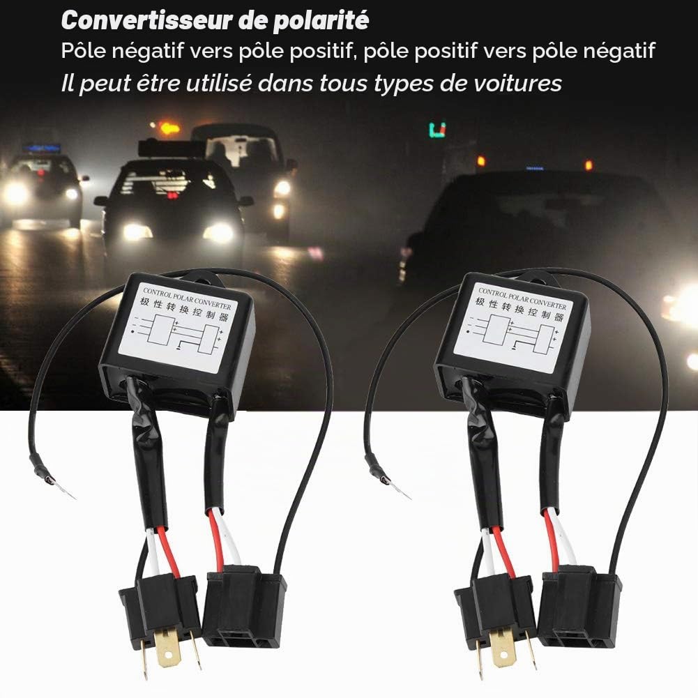 Convertisseur de polarité de phares, 2 pièces convertisseur négatif LED adaptateur de faisceau de commutateur négatif polaire polarité inversée pour H4