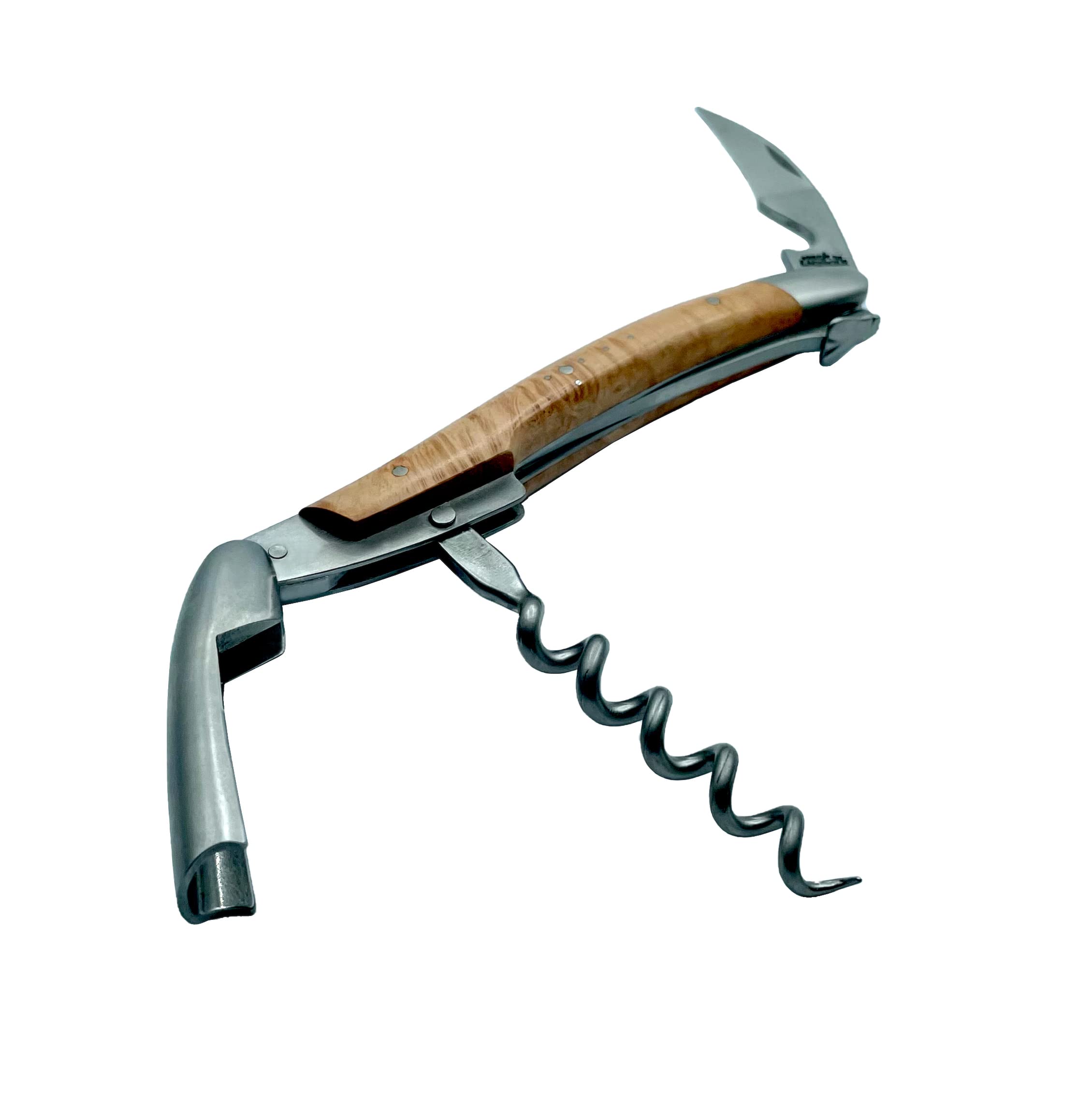Forge de Laguiole Sommelier Bruyere Inox Satiniert, handgefertiges Kellnermesser weiches Lederetui + Poliertuch