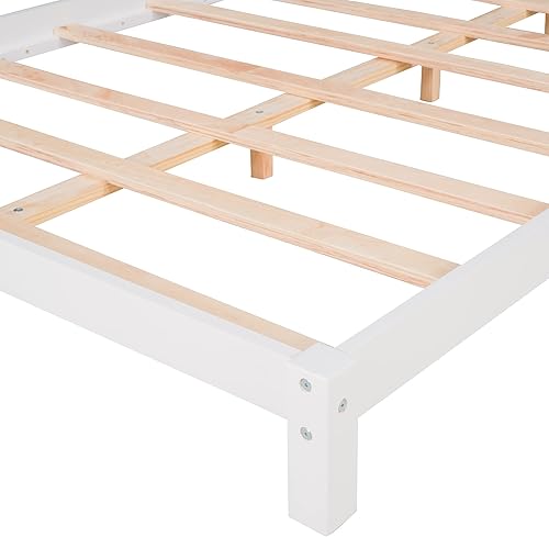 Miniatura 114 de Cama de plataforma de madera de tamaño individual con cabecero y cercas en forma de casa, sin rejas, cama de piso para dormitorio de niños