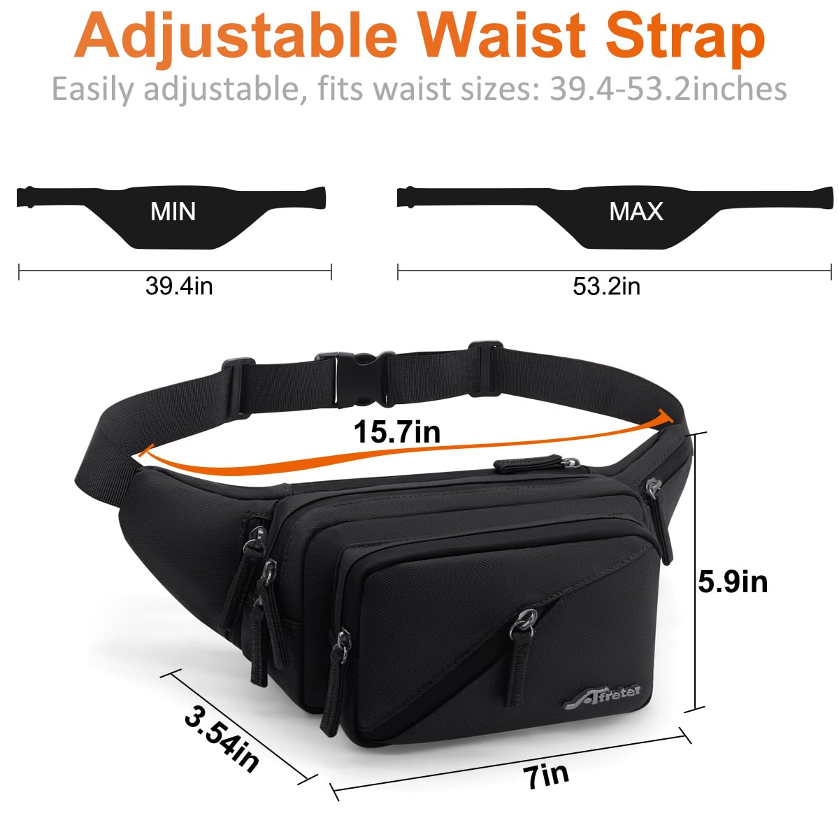REETEE Bauchtasche Damen und Herren Wasserabweisende Gürteltasche mit Flaschenhalter, Mehrere Fächer Hüfttasche Sport für Reise Wandern Hundetraining Outdoor-Aktivitäten (schwarz)