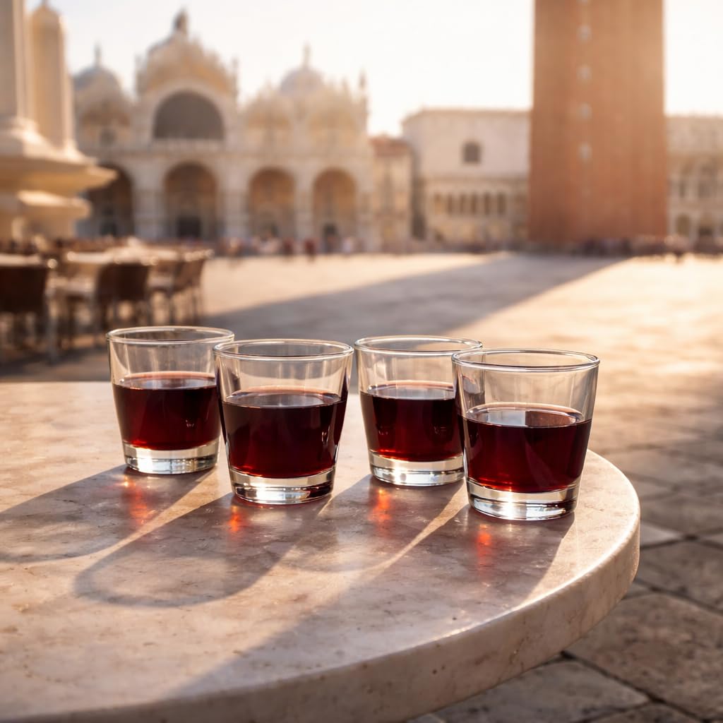 HISTORY COMPANY Ombra di Vino - Copa de vino italiana tradicional sin tallo de Venecia, juego de 4 piezas (colección en caja de regalo)