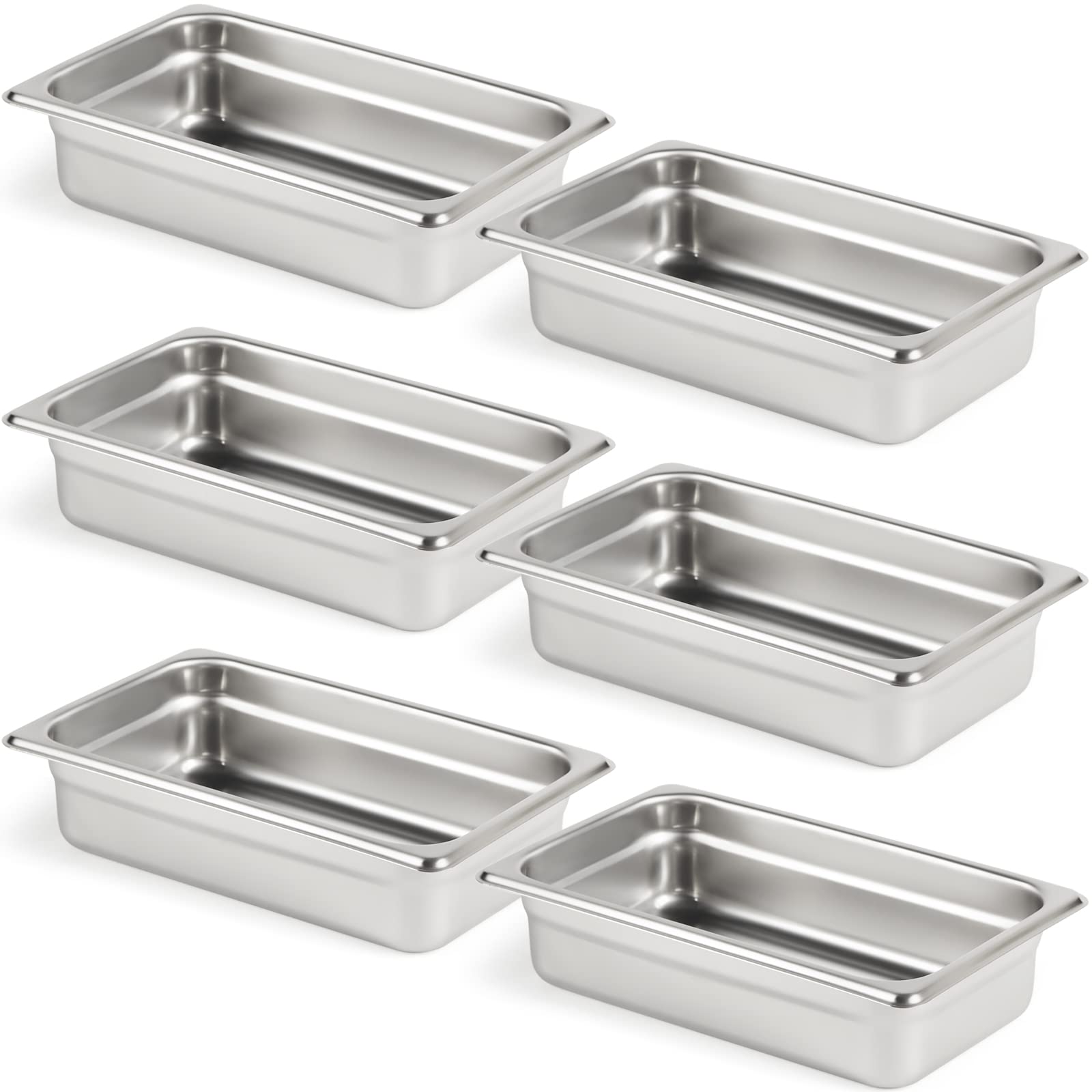 CURTA 6 Pack Anti-Jam Hotel Pans, 1/4 Size 2 1/2 Inch Deep, NSF Commercial 18/8 Stainless Steel Chafing Steam Table Pan, Catering Storage Metal Food
