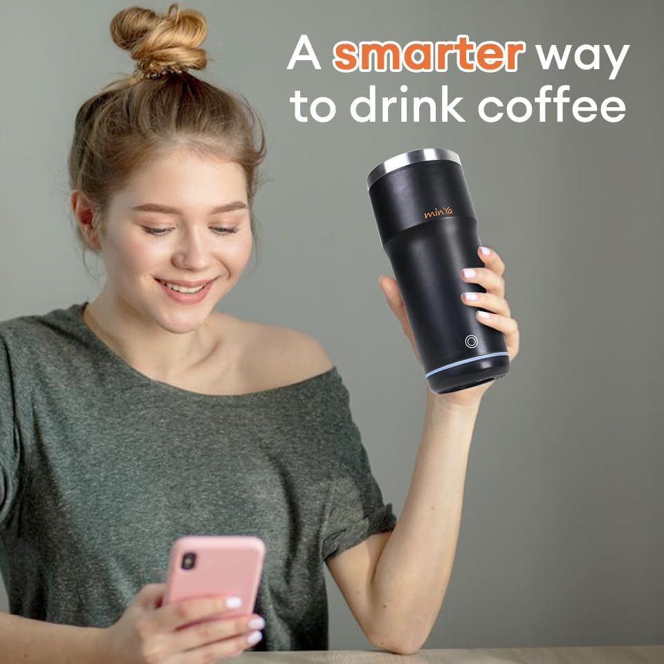 min Ya-Stainless Steel Heating Temperature Control Smart Tumbler, Large Capacity 18 Oz, 4 Adjustable Temperature Settings: 113°F, 122°F, 131°F, 144°F, Heated Coffee Mug with Lid/ 12V 3A