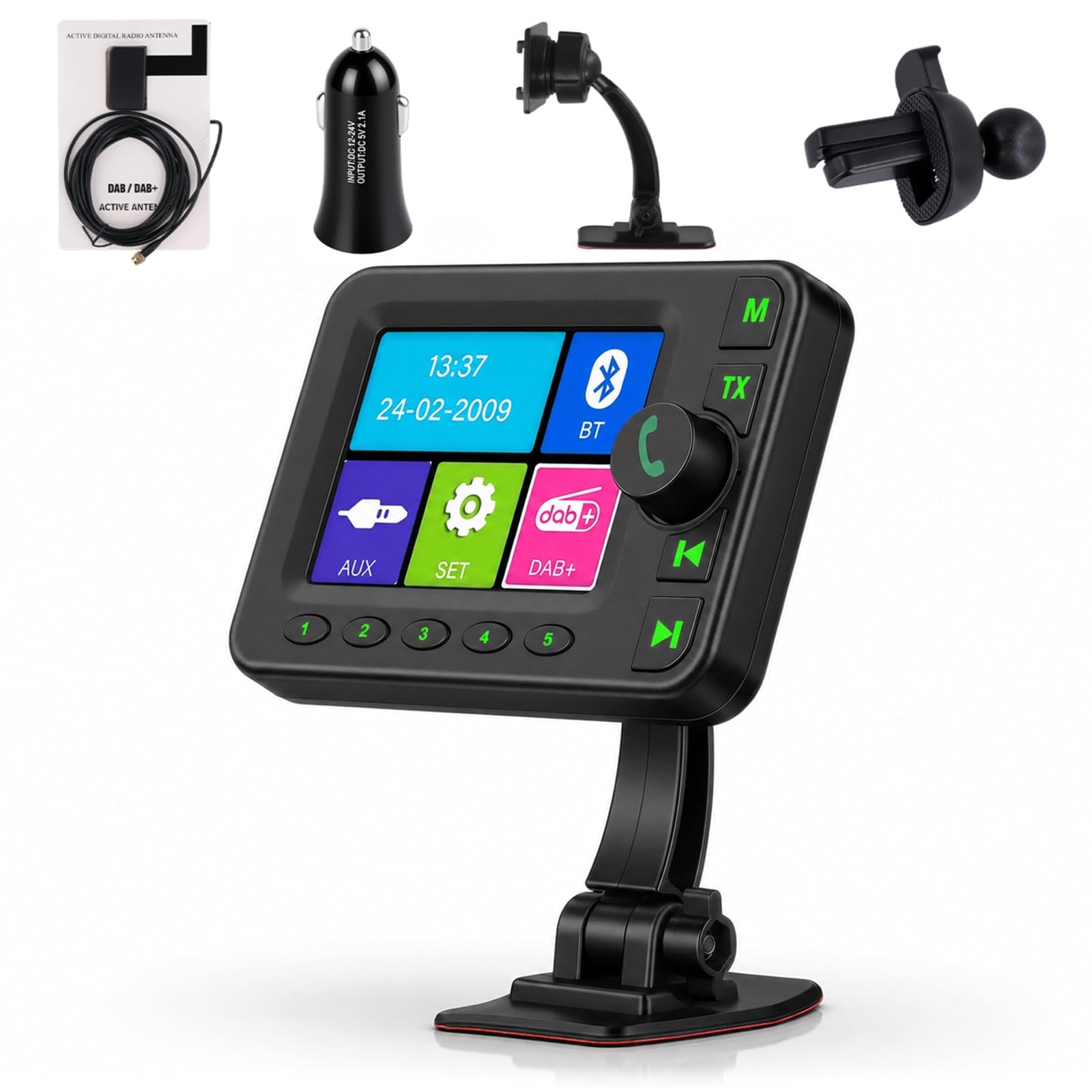VECHTEL Ricevitore DAB+ Portatile per Auto con Bluetooth e Display TFT 2,8" | Adattatore DAB+ per Autoradio, Trasmettitore FM, Vivavoce, Ingresso/Uscita AUX, Antenna Attiva, Ricerca Automatica