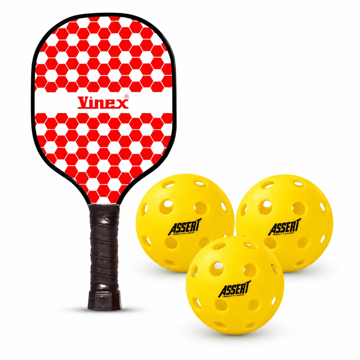 Assert Pickleball Racket Set [ Vinex 2 Rackets + 3 Assert Balls ] | Wooden Pickle Ball Racket with Non-Slip Grip | Lightweight & Durable Pickleball Paddles Set for Kids & Adults | Outdoor Sports Game-image-45