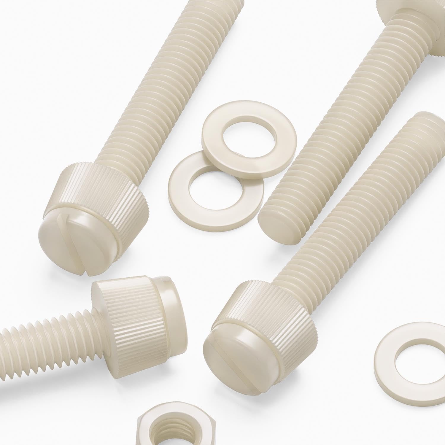 50x Natural, Nylon Plastic, Thumbscrews, M5 x 30 mm, knurled, Nuts, Washers & Bolts