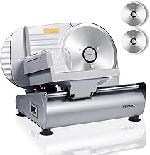 Meat Slicer, CUSIMAX 200W Electric Deli Food Slicer with Two 7.5” Removable Stainless Steel Blades and Pusher, Deli Cheese Fruit Vegetable Bread Cutter, Adjustable Knob for Thickness, Food Carriage & Non-Slip Feet