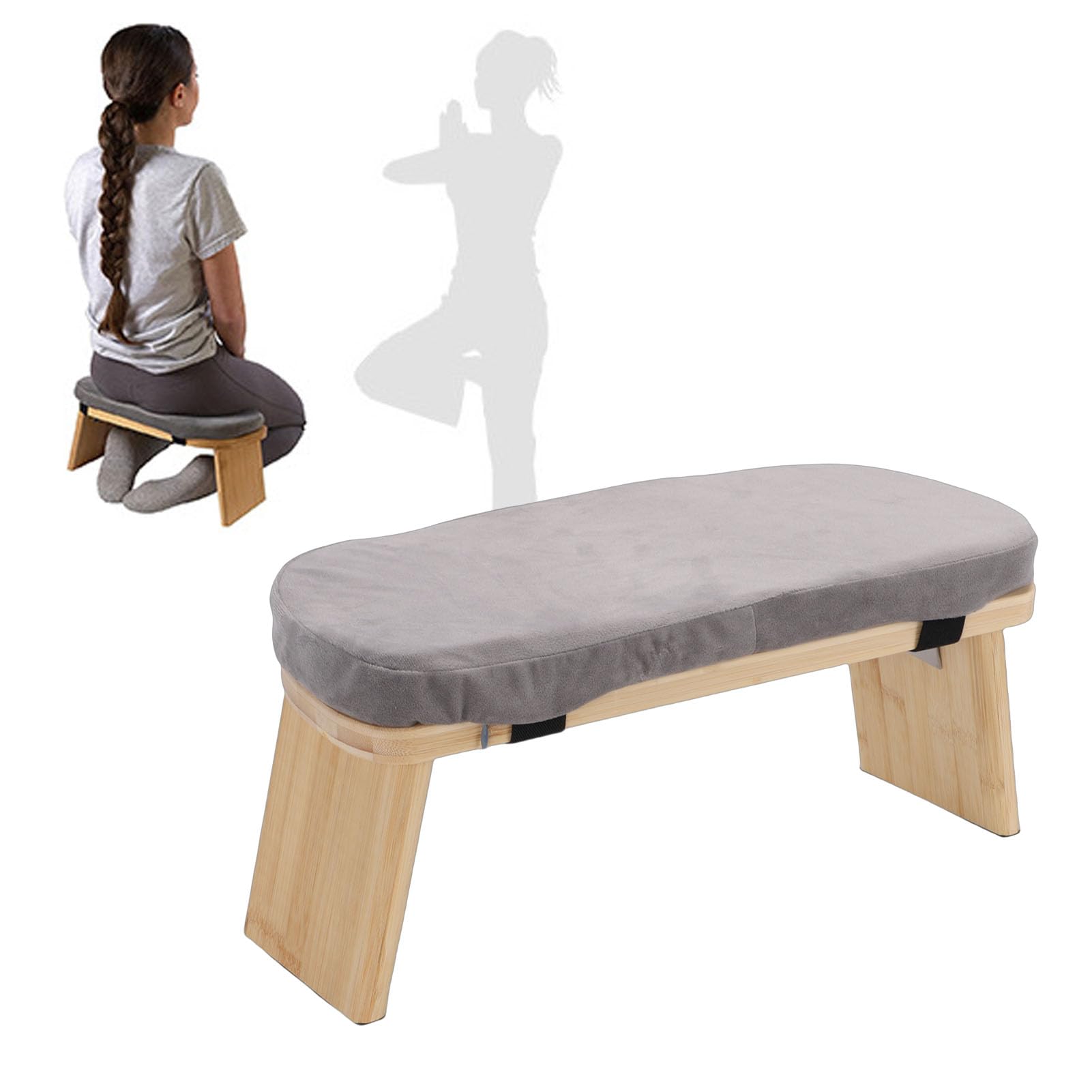Bewinner Ławka do Medytacji Drewniany Przenośny Składany Stołek do Medytacji Relaksacyjnej 44x19x15cm Szary