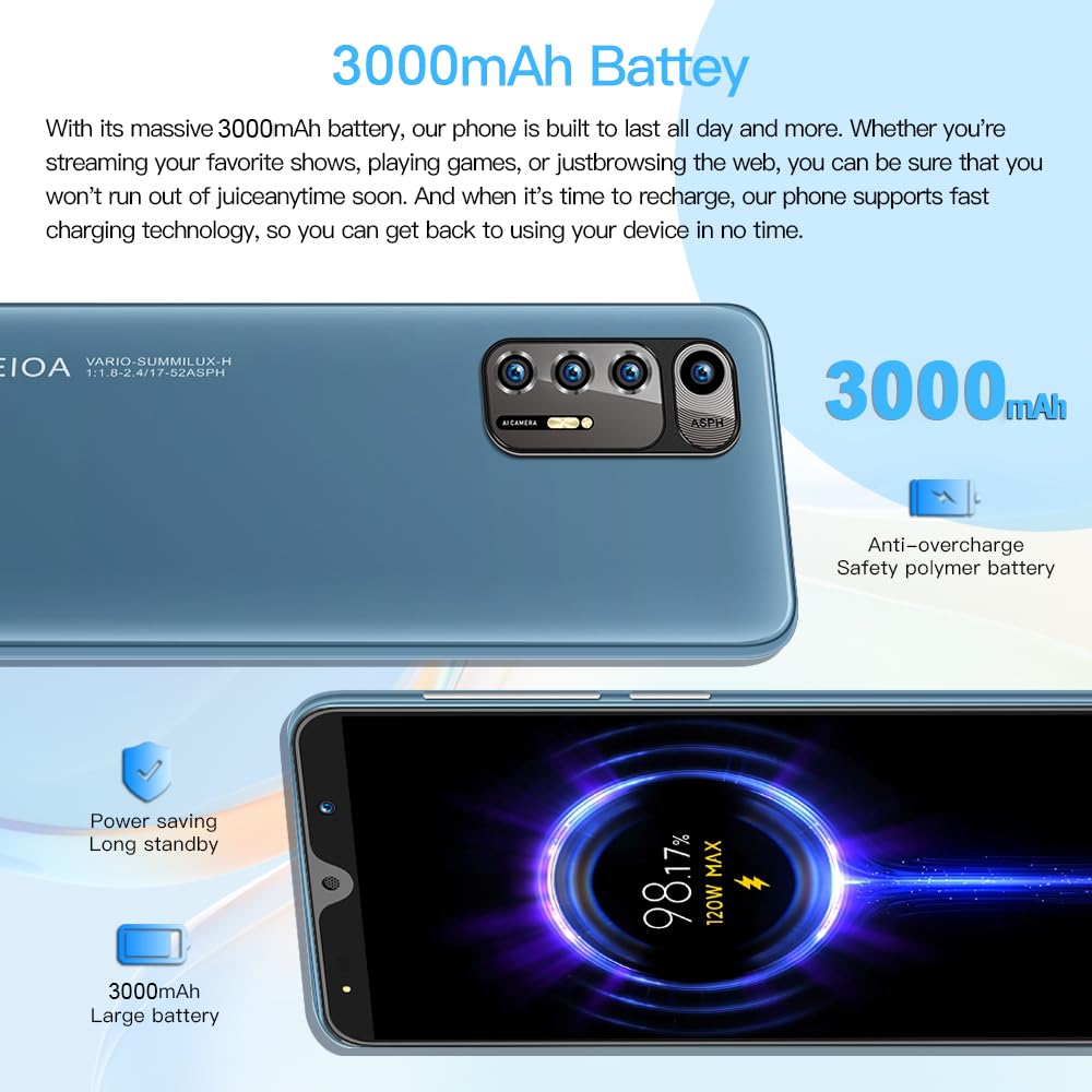 Smartphones Bon marché, 5,0 Pouces, Double Carte Double Caméra, Quad Core, ROM 16GB 【Extensible à 128GB】, Support GPS/WiFi/Bluetooth/FM, Téléphone déverrouillé par Le visag (N10Plus-Blue)