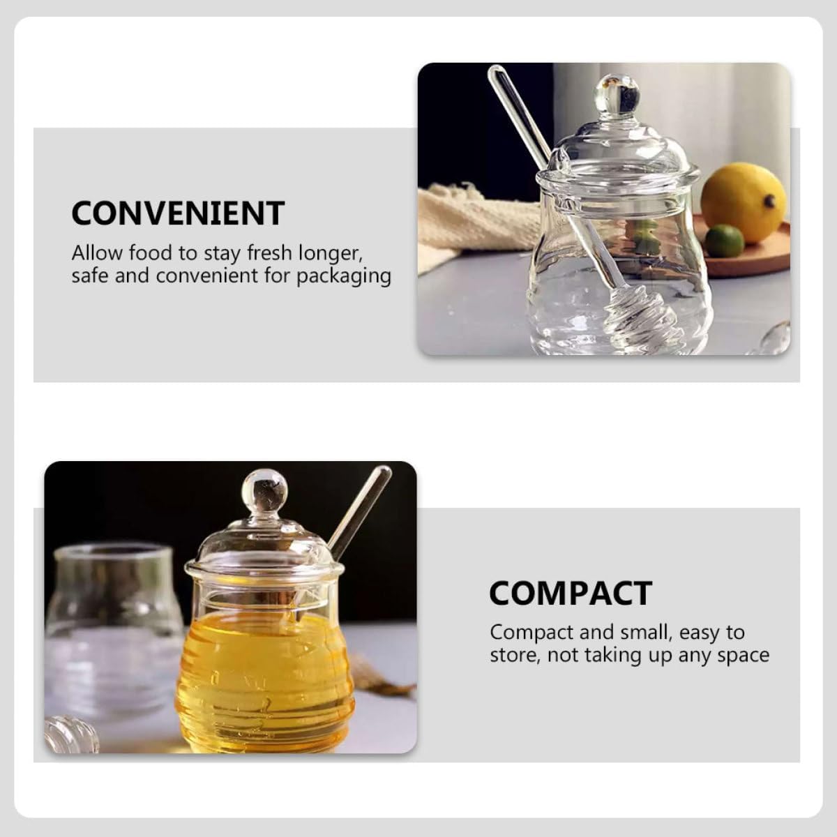 Hemoton Glass Honey Jar with Lid and Stirring Sticks 380ml Honey Container for Kitchen Storage Made of Sturdy Glass for Easy Dispensing and Serving
