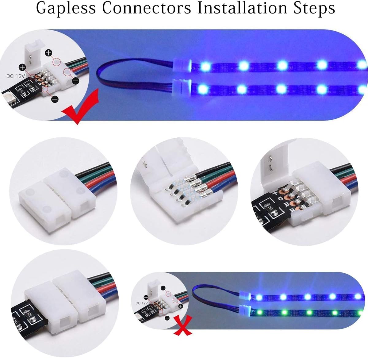 30Pcs 4 Pin LED Strip Light Connector kit, 10x 10mm 5050 RGB LED Strip Light Connectors, 10x L