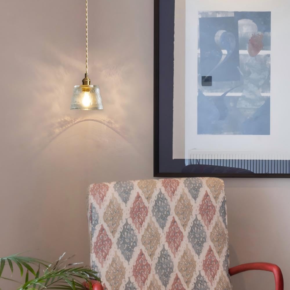 Plug in Mini Pendant Light 5.11 Inch Vintage Glass Hanging Light with Plug in Cord Brass Dimmable Pendant Lighting Antique Gold Light Fixtures for Kitchen Island Bedroom Hallway Dining Room
