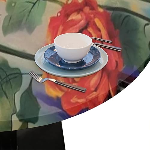 Vista 135 de Mantel redondo ajustable con borde elástico, mantel de hojas coloridas abstractas, impermeable, lavable, para mesas redondas, ideal para picnic