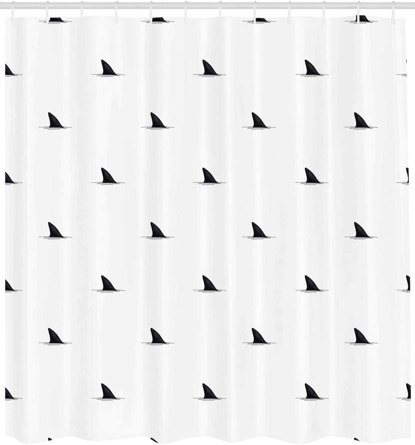Ambesonne Sea Animals Shower Curtain, Pattern of Shark Fins Speedy Fish Hunting Minimalistic Design Artwork Print, Cloth Fabric Bathroom Decor Set with Hooks, 69" W x 75" L, White Black