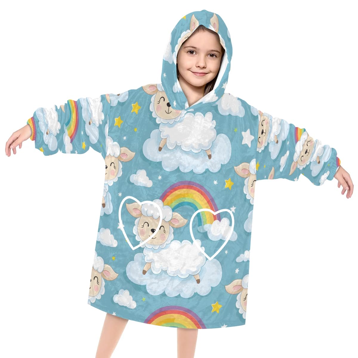 Pardick Wearable Blanket Hoodie for Kids, Fleecy Sheep Fleece Sweatshirt Blanket Oversized Blanket Sweatshirt with Pocket Flannel Warm Hooded Blanket 6-10 Year Old Girl Boy Gift, One Size