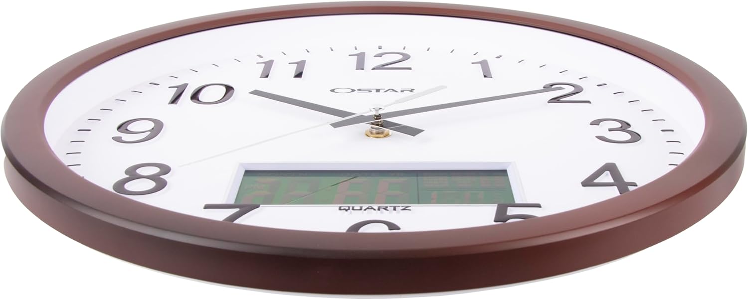 OSTAR 14" Large Analog Digital Display Wall Clock Silent Non-Ticking, Day of The Week Temperature Battery Operated Clock for Living Room Bedroom Kitchen