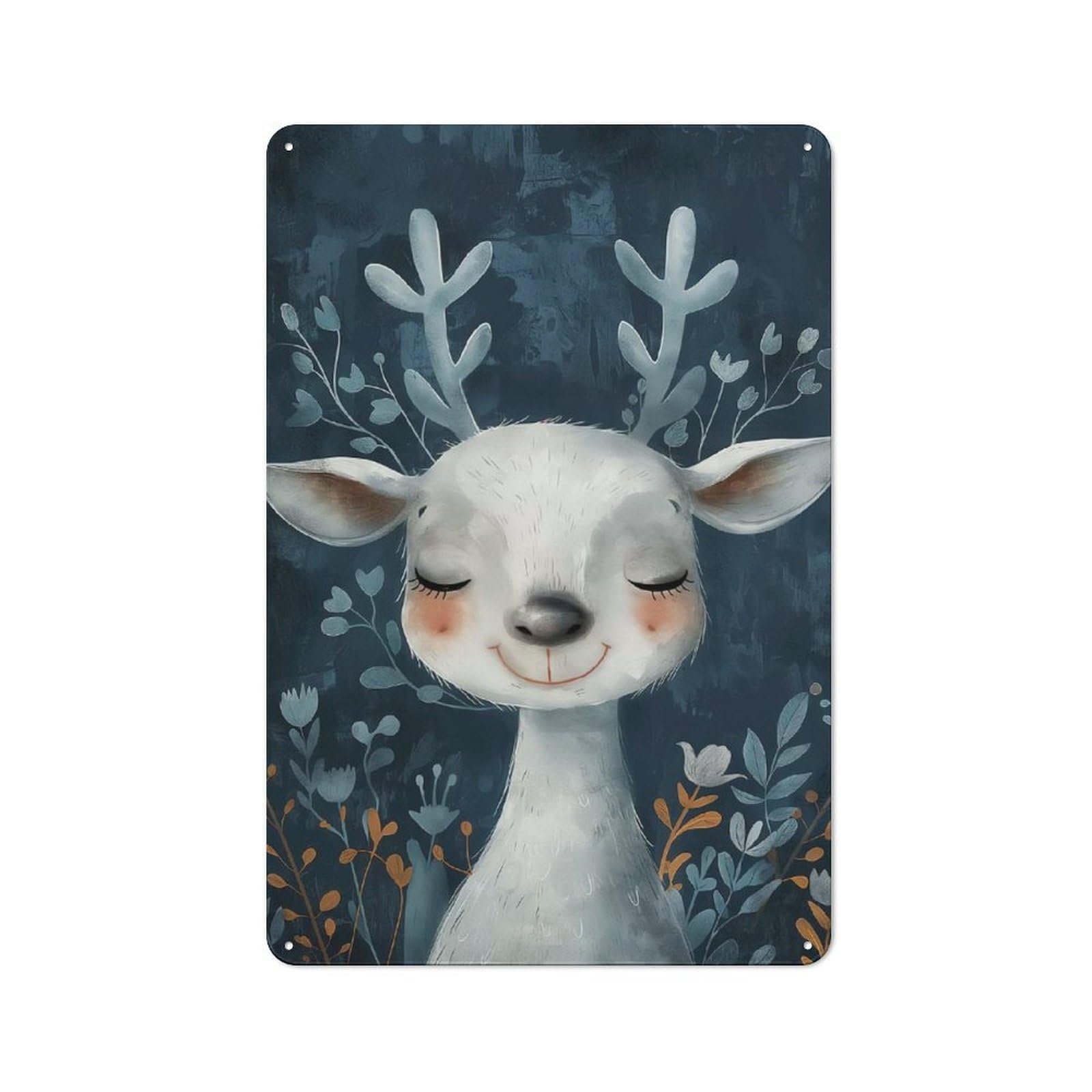 Cute Watercolor Deer Understated Metal Wall Decor 30x20cm, Decorative Metal Sign for Workspace, Cafe, Shop Or Desk Area