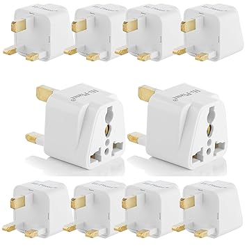 Hi-PLASST 3pin UK Adapter Plug (Pack of 10) for London (G-Type) Power Plug Converter for England, Dubai, Hong Kong,Singapore, Ireland, Wales, Scotland, Perfect Adaptor for Charging Laptop, Phone.