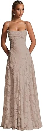 Yuxin Floral Bridesmaid Dresses Long for Women Spaghetti Strap Cowl Neck Formal Maxi Gowns1052