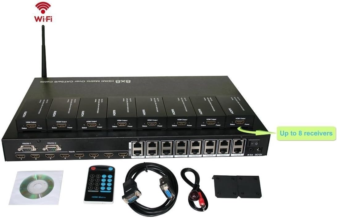 Revez 8 x 8 HDMI Matrix over CAT5/CAT6 Up to 50m iOS & Android App for Control (8 x Receivers)