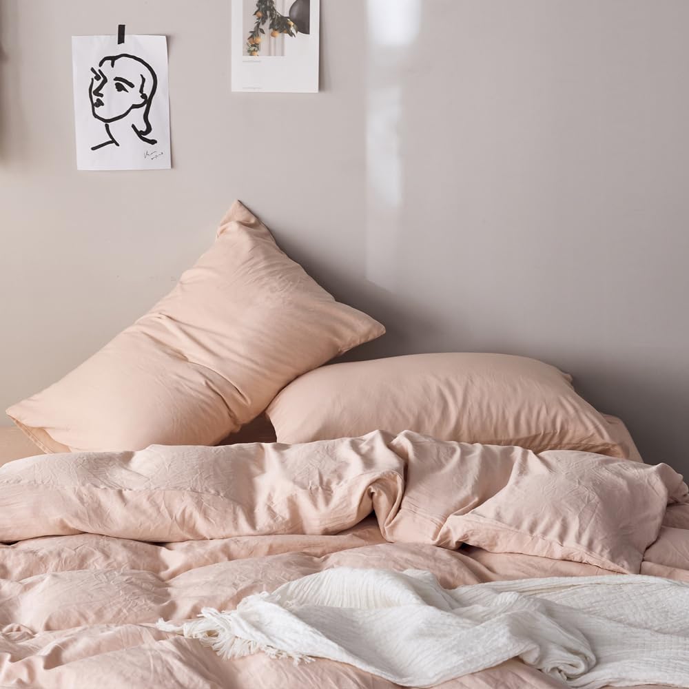 VClife Modern Microfiber Duvet Cover Sets Queen Size - 3 Pieces Bedding Sets Including 1 Duvet Cover (90''x 90'') and 2 Pillowcases (20''x 26'')- Ultra Soft Breathable & Lightweight, Blush Pink