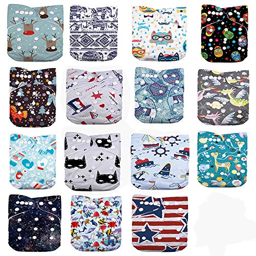 DoDo Bear Baby Cloth Diapers,One Size Adjustable Reusable Pocket Cloth Diaper 15pcs Diapers+15pcs Charcoal Bamboo Inserts+One Wet Bag, (color2)
