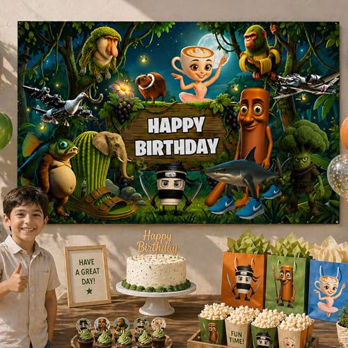 Image of IndoTribe Jungle Birthday Decorations 6x4ft Happy Birthday Backdrop Jungle Theme Birthday Party Decorations Themed Happy Birthday Banner for Boys