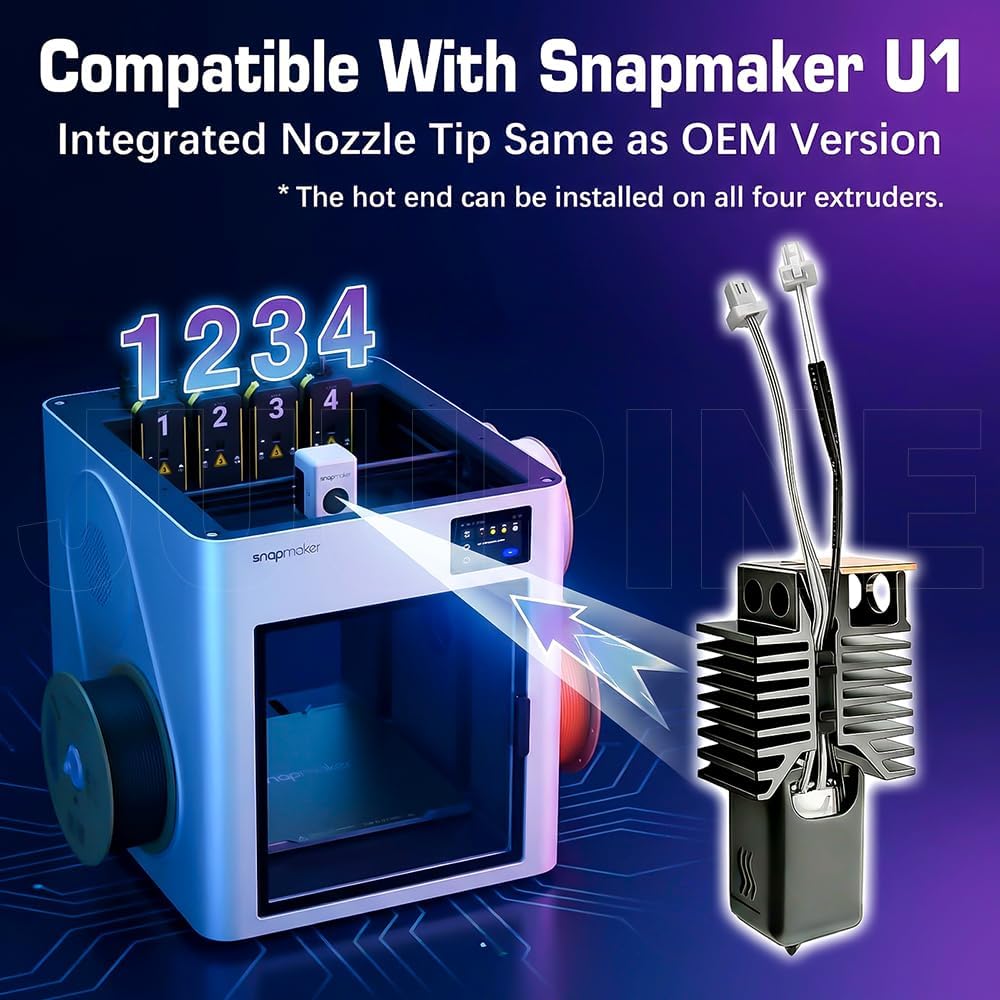 4 pezzi Hotend Kit per Snapmaker U1 Pre-Installed 0.4mm Hardened Steel Nozzle and 24V 48W Ceramic Heating Block with 2PCS Nozzle Parking Points and Silicone Brush for U1 3D Pirnter Accessories