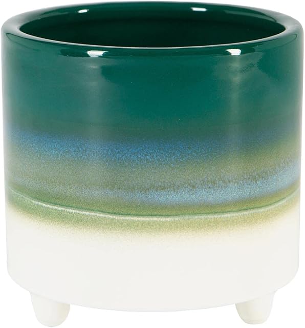 Nicola Spring Reactive Glaze Footed Plant Pot - Bohemian Planter Indoor Stoneware - 10.5cm - Emerald