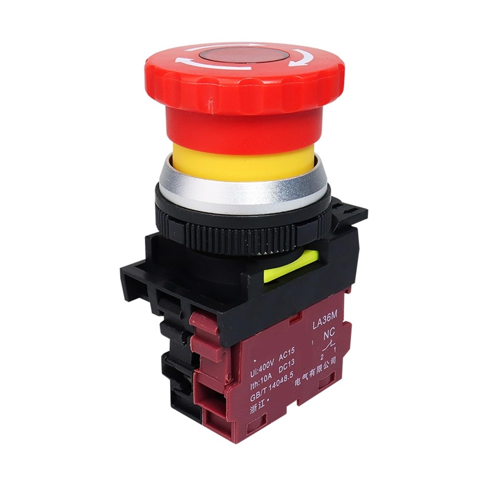 AARTERZZA Emergency Stop Switch 30mm LA36M Emergency Stop Push Button Switch Latching Self Locked Mushroom E-Stop Switch 220v 12v 24v(with Red Light,ACDC24v)