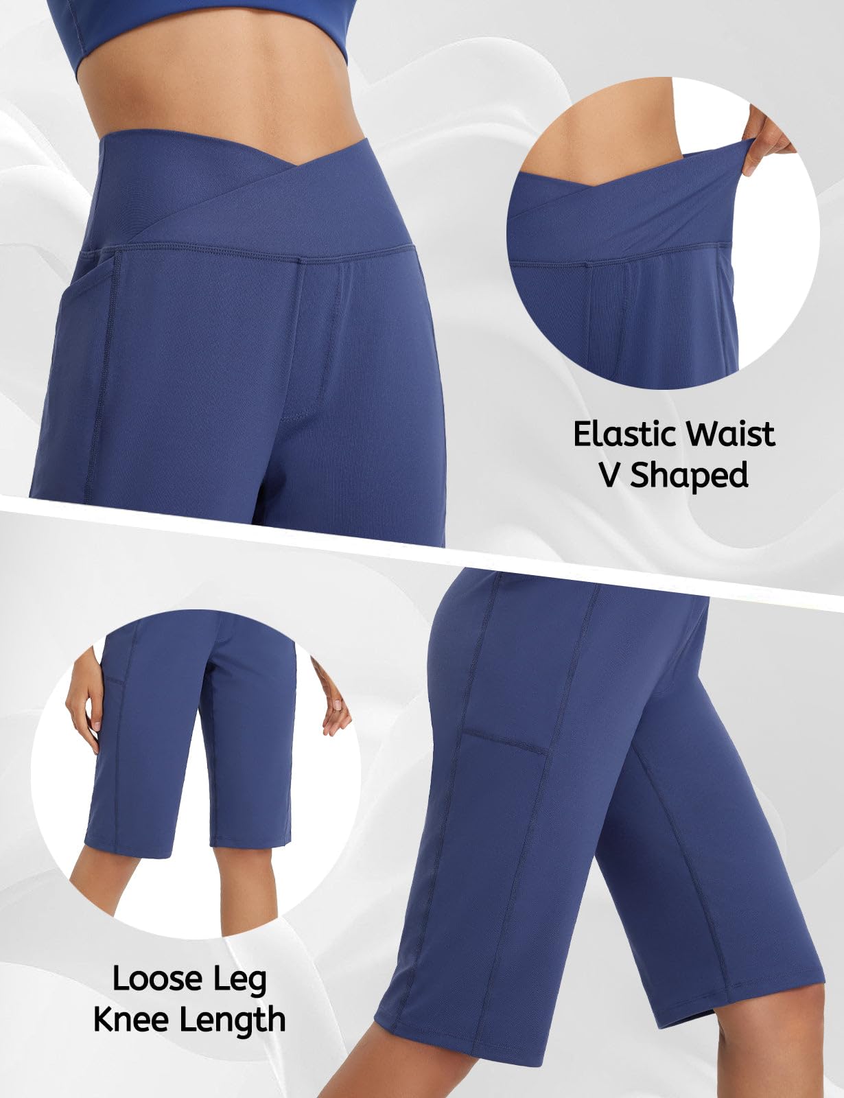 baleaf Bermuda long pour femme Longueur genou 35,6 cm Taille haute avec poches Yoga